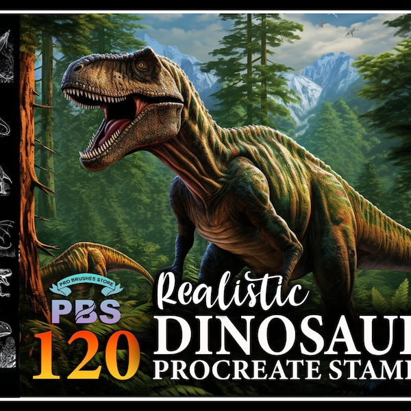 120 Procreate Dinosaur Stamps, Dinosaur brush for procreate, Realistic Dinosaur procreate stamps