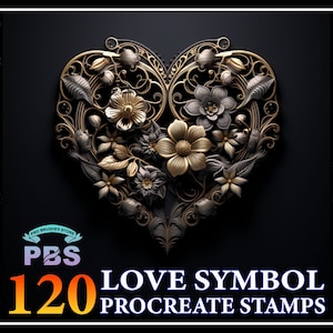 120 Procreate Love Symbol Stempel, Herzform für Procreate, Floral Heart Procreate Stempel, Floral Love Procreate Stempel.