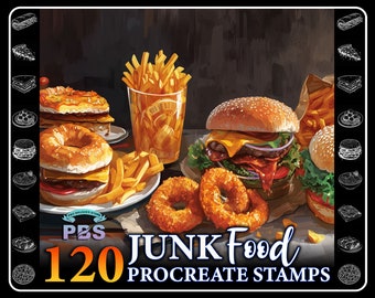 120 Junk Food Procreate Stamps: Food Brush Set (Digital Download)