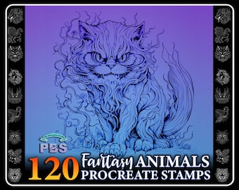 120 Fantasy Animal Procreate Stamps: Mythical Brush Set (Digital Download)
