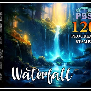 120 Procreate Waterfall Stamps, Waterfall stamps for procreate, Waterfall brushes procreate