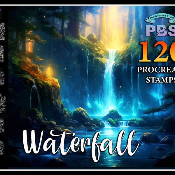 120 Procreate Waterfall Stempel, Waterfall Stempel für die Fortpflanzung, Waterfall Brushes Fortpflanzung