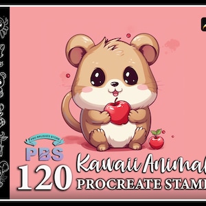 120 Procreate Kawaii Animal Stamps, Kawaii Animal Brush voor voortplanting, Procreate Cute Animal postzegels