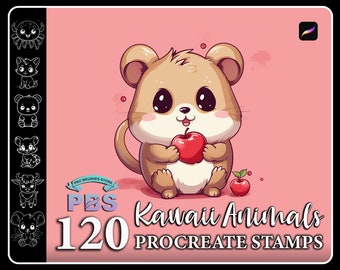 120 Procreate Kawaii Animal Stamps, Kawaii Animal brush for procreate, Procreate Cute Animal stamps