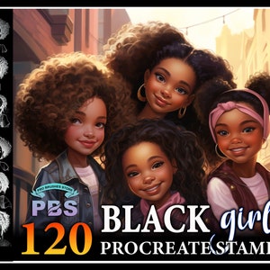 120 francobolli Procreate Black Girl, francobolli Afro Girl per procreare, ragazza afroamericana