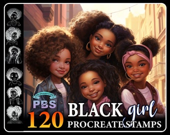 120 Procreate Black Girl Stamps, Afro Girl Stamps for procreate, African American Girl