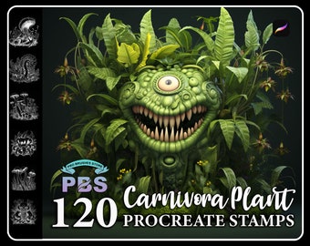 120 Carnivora Plant Procreate Stamps: Monster Plant Brush (Digital Download)