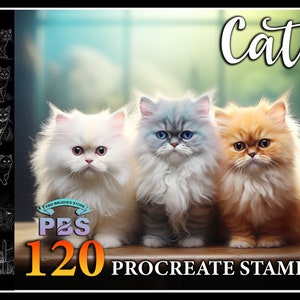 120 Procreate Cat Stamps, Cat brush for procreate, Animal procreate stamp, Realistic Cat Stamp for procreate