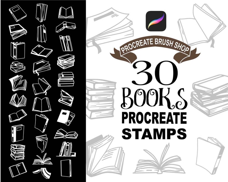 30 Procreate Book Stamps Book Procreate Stamps Doodle Book Etsy