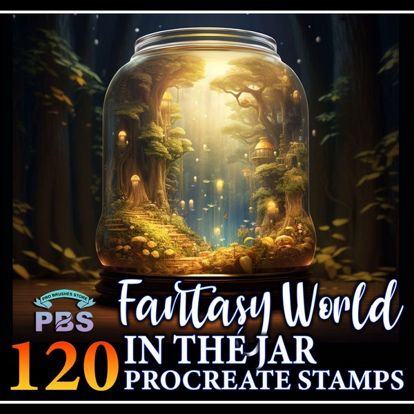 120 Procreate Fantasy World On The Jar Stamps, Jar Stamps for procreate, Fantasy World in the Jar procreate stamp