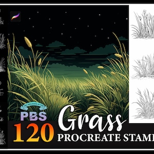 120 Procreate Grass Stamps, Grass brush for procreate, Plant procreate stamp, Bushes procreate stamp.
