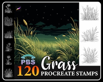 120 Procreate Grasstempel, Grasbürste für Procreate, Pflanze Procreate Stempel, Gebüsch Procreate Stempel.