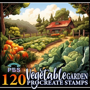 120 Procreate-stempels voor moestuin: landbouwveldborstelset (digitale download)