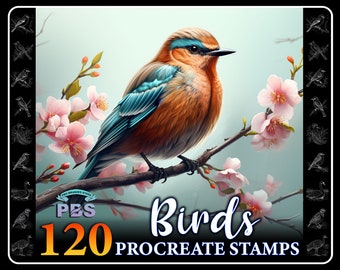 120 Procreate Bird Stamps, Bird stamps for procreate, Birds Procreate Stamps
