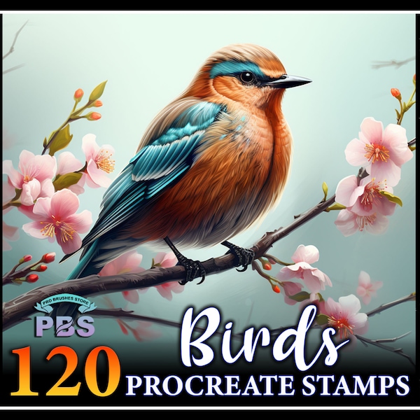 120 Procreate Bird Stamps, Bird stamps for procreate, Birds Procreate Stamps