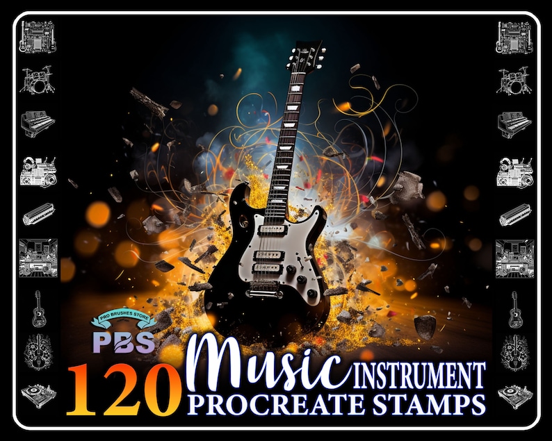 120 Procreate Music Instrument Stamps, Music Instrument stamps for procreate, Music Procreate stamp.