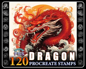 120 tampons Dragon Procreate, Brosse dragon pour procréer, Tampons Dragon Procreate, Tampons Dragon japonais, Dragon chinois Procreate