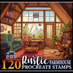 120 Procreate Rustic Farmhouse Stamps, Farmhouse Interior Designs stamps for procreate, Rustic House procreate Stamps