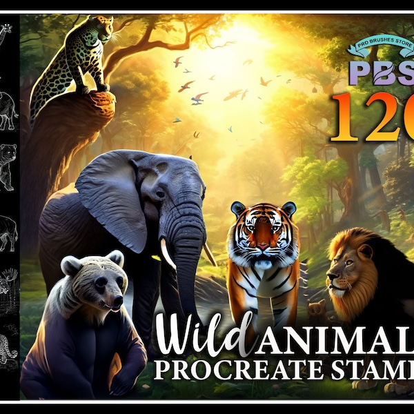 120 Procreate Wild Animals Stamps, Wild Animals brush for procreate, Wildlife procreate stamp, Zoo Procreate Stamps