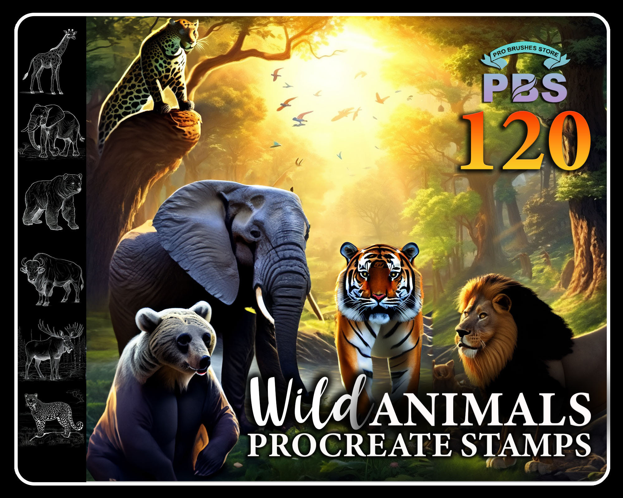 120 Procreate Wild Animals Stamps – Wildlife Brush Set for Procreate, Zoo Animal Stamp Pack