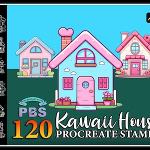 120 Procreate Kawaii House-stempels, Kawaii House-borstel voor voortplanting, Procreate Cute House-stempels