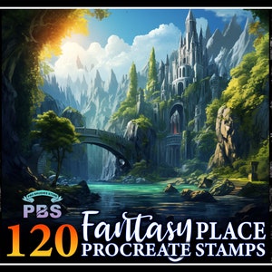 120 sellos de lugares de fantasía de Procreate, pincel de lugares de fantasía para Procreate, sello de naturaleza de Procreate
