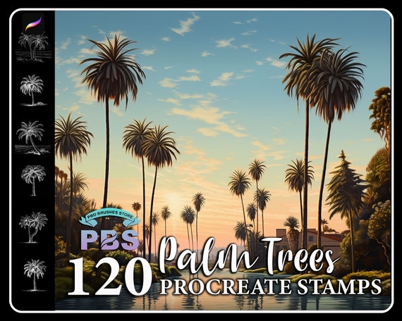 120 Palm Tree Procreate Stamps: Tropical Brush Set (Digital Download)