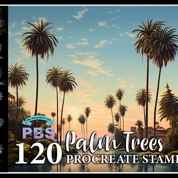 120 Procreate Palm Tree Stamps, Palm Tree brush for procreate, Green trees procreate stamp