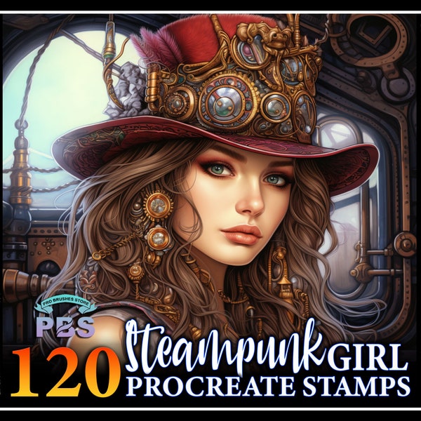 120 timbres Procreate Steampunk Girl, timbres Steampunk Girl pour procréer, pinceaux Steampunk pour procréer