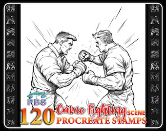 120 Procreate Comic Fighting Scene Stamps: Dynamic Brush Set (Digital Download)