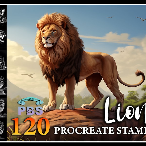 120 Procreate Lion Stamps, Lion brush for procreate, Realistic Lion procreate stamp, Wild Animals Procreate stamps
