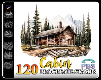 120 Cabin Stamps for Procreate: Rustic House Brush (Digital Download)