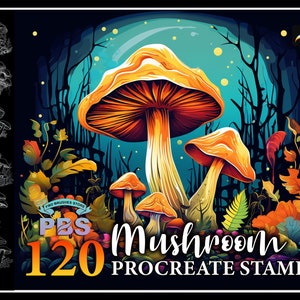 120 timbri di funghi Procreate, spazzola di funghi per procreare, Procreate timbri di funghi realistici