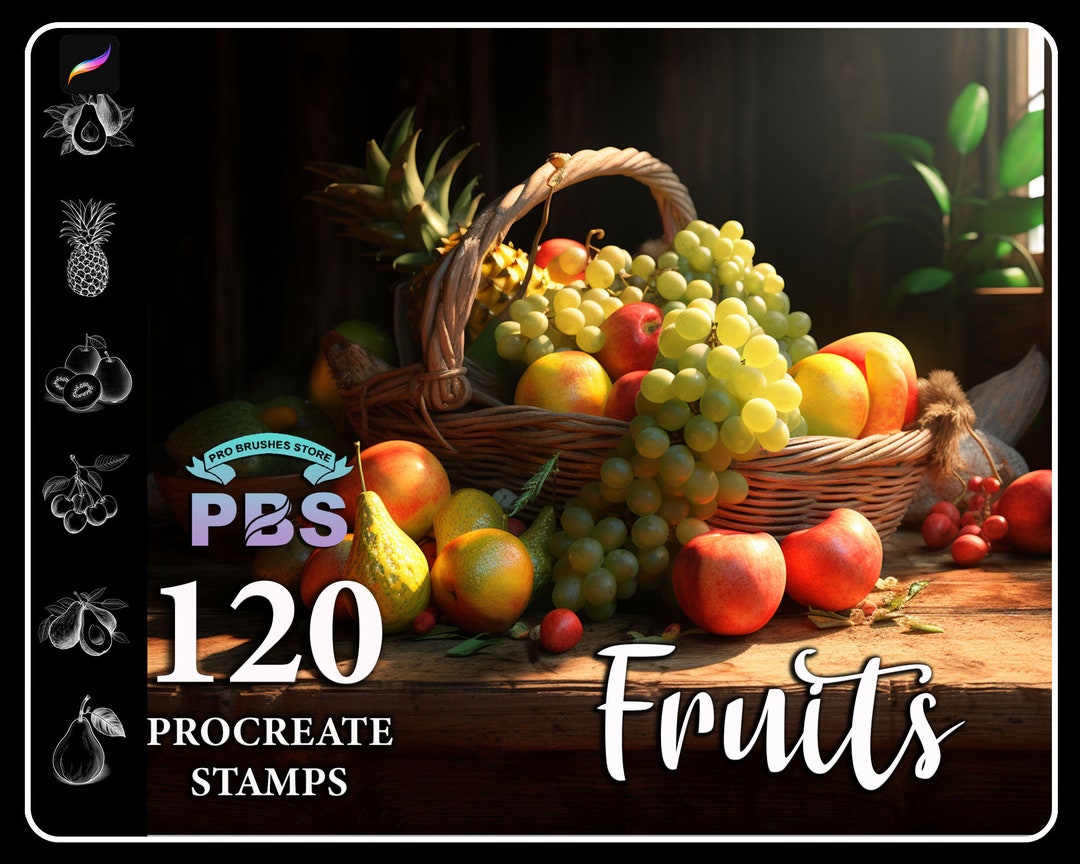 120 Procreate Fruits Stamps, Fruits Brush for Procreate, Fruits Stamp
