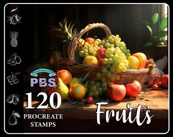 120 Realistische Fruits Procreate-stempels: digitale penseelset