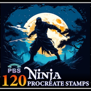 120 Procreate Ninja Stamps, Ninja stamps for procreate, Warrior brushes for Procreate