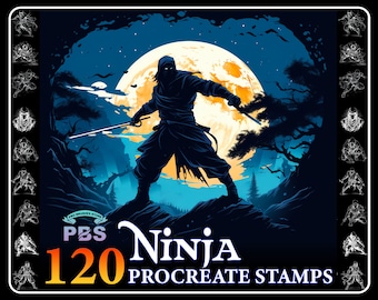 120 Ninja Procreate Stamps: Warrior-penselenset (digitale download)