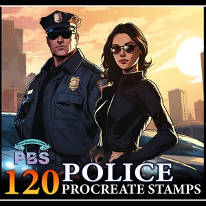 120 Procreate Police Stamps, Cop stamps for procreate, Ocupation Stamp for procreate