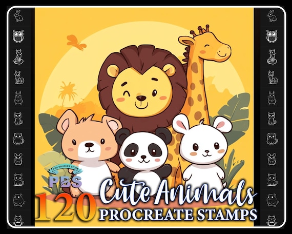 120 Procreate Cute Animals Stamps, Animals Brush For Procreate, Cute Animal Procreate Stamp, Animal Zoo Stamp Procreate