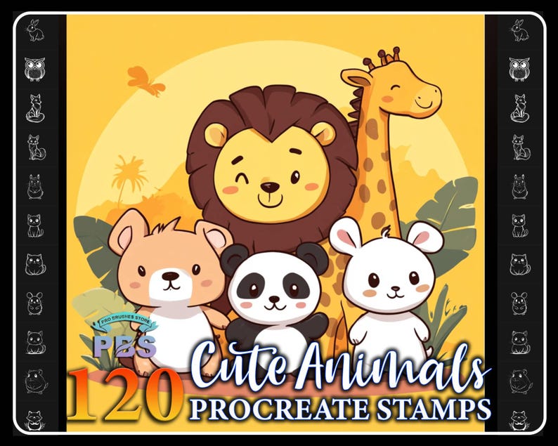 120 Procreate Cute Animals Stamps, Animals Brush For Procreate, Cute Animal Procreate Stamp, Animal Zoo Stamp Procreate