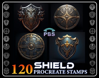 120 Procreate Shield Stamps, Shield Stamps for procreate, Shield procreate stamp