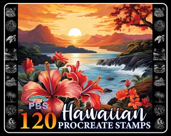 120 Hawaiian Procreate Stamps: Beach & Island Scenes (Digital Download)