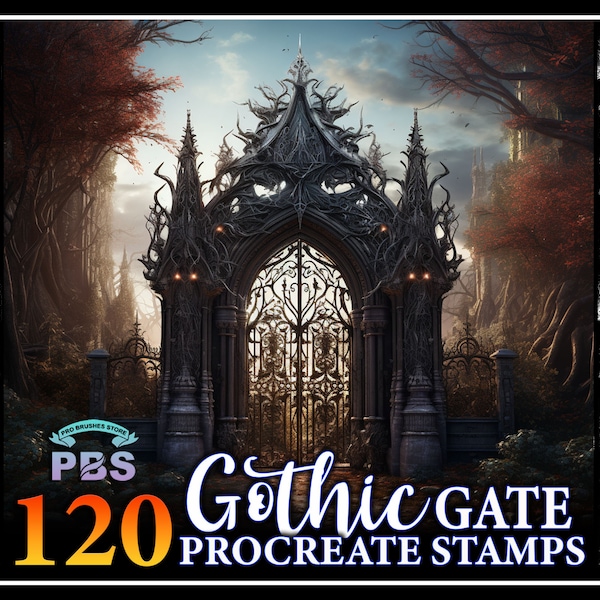 120 Procreate Gothic Gate Stamps, Gothic Gate stamps for procreate, Mythical Door procreate stamps.