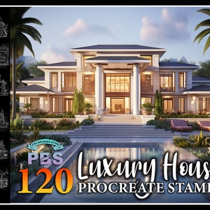 120 Procreate Luxury House-stempels, luxe huiszegels voor voortplanting, luxe huiszegels, luxe huisstempel voor voortplanting