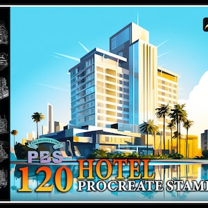 120 Procreate Hotel Stamps, Hotel stamps for procreate, Procreate building stamp