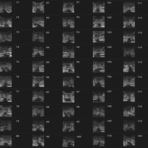 May include: A collection of 120 black and white images of a room interior. The images are arranged in a grid of 10 rows and 12 columns. Each image shows a different perspective of the room, with furniture, walls, and other details visible.