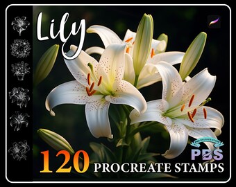 120 carimbos Lily Procreate: conjunto de pincéis de flores (download digital)