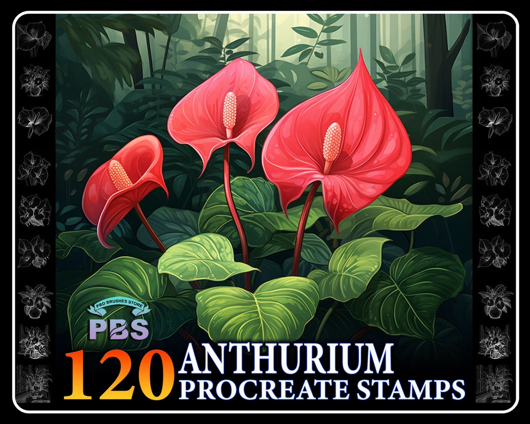 120 Anthurium Flower Procreate Stamps: Tropical Brush Set (digital ...