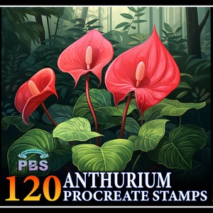 120 Procreate Anthurium Stamps, Anthurium Flower Stamps for procreate, Flower procreate stamp, Flower brush procreate