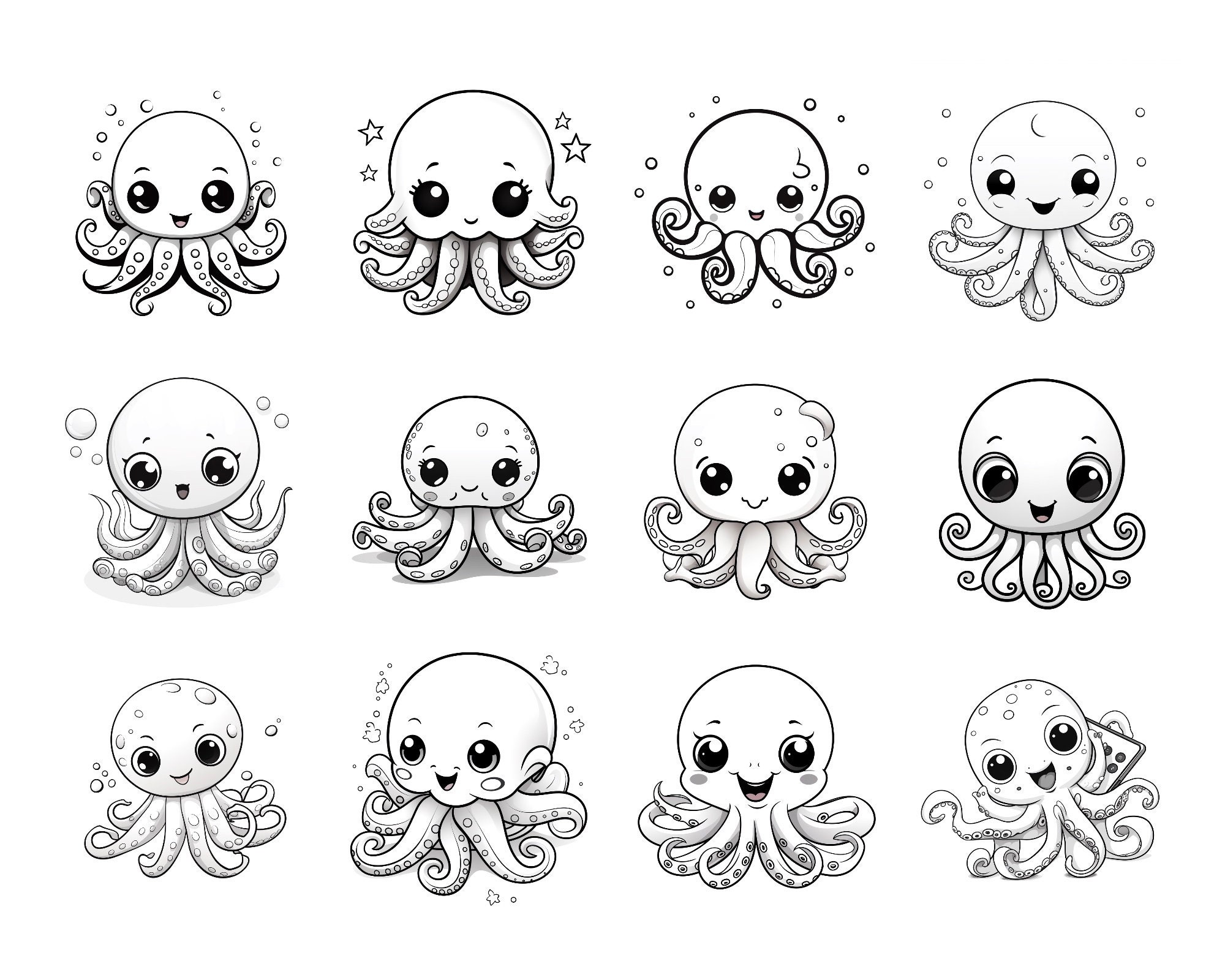 120 Procreate Kawaii Octopus Stamps Kawaii Octopus Brush for - Etsy